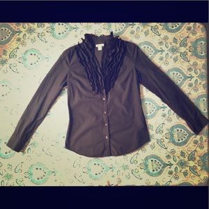 🌿 JCrew Confetti Ruffled V-Neck Button Down Shirt